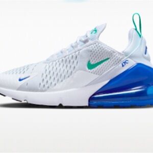 Nike Air Max 270 Woman’s White with Blue and Green Accents. Size 7.5. NWT